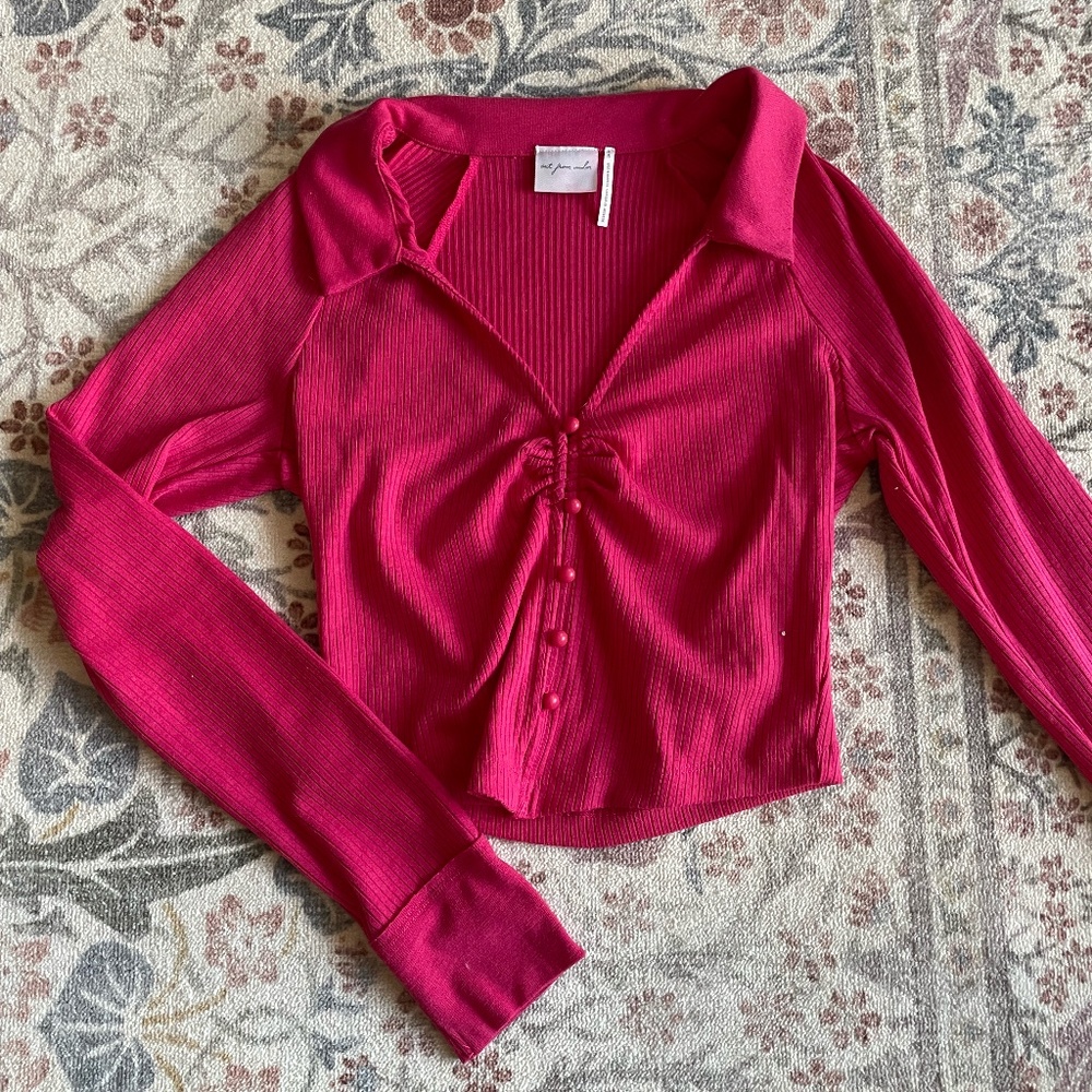 Urban Outfitters Hot Pink Collared Long Sleeve, Size M